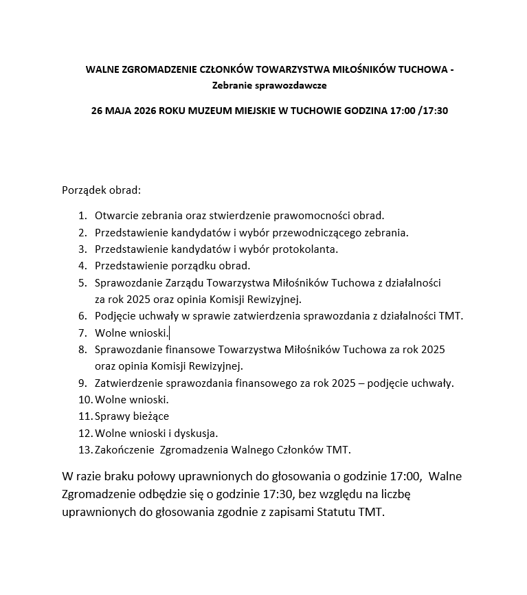 WALNE ZGROMADZENIE CZŁONKÓW TOWARZYSTWA MIŁOŚNIKÓW TUCHOWA